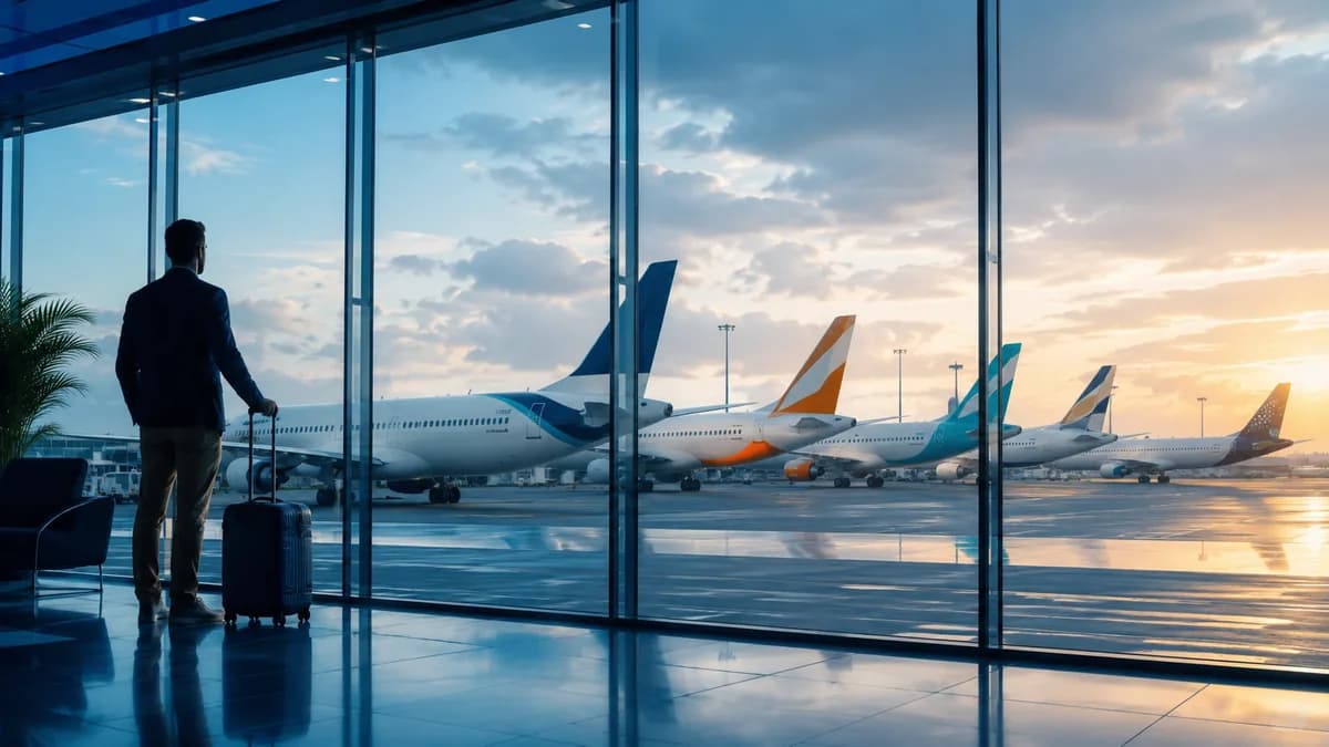 Planes from several airlines lined up on the tarmac, illustrating the comparison of refund procedures