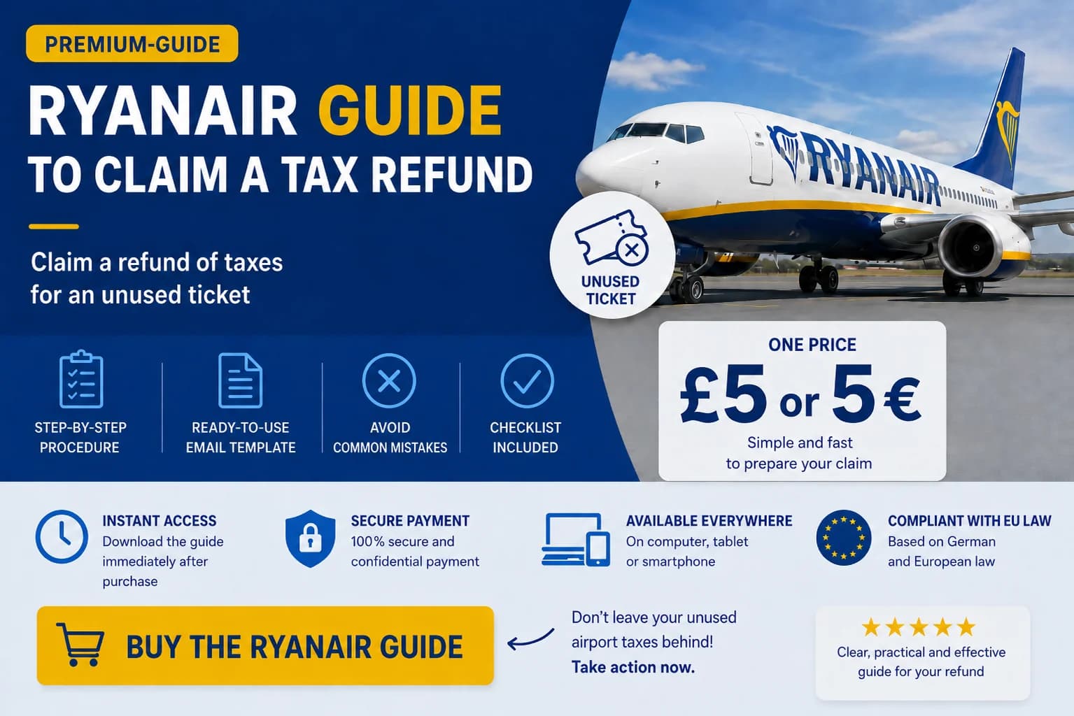 Ryanair guide to request a tax refund on an unused ticket