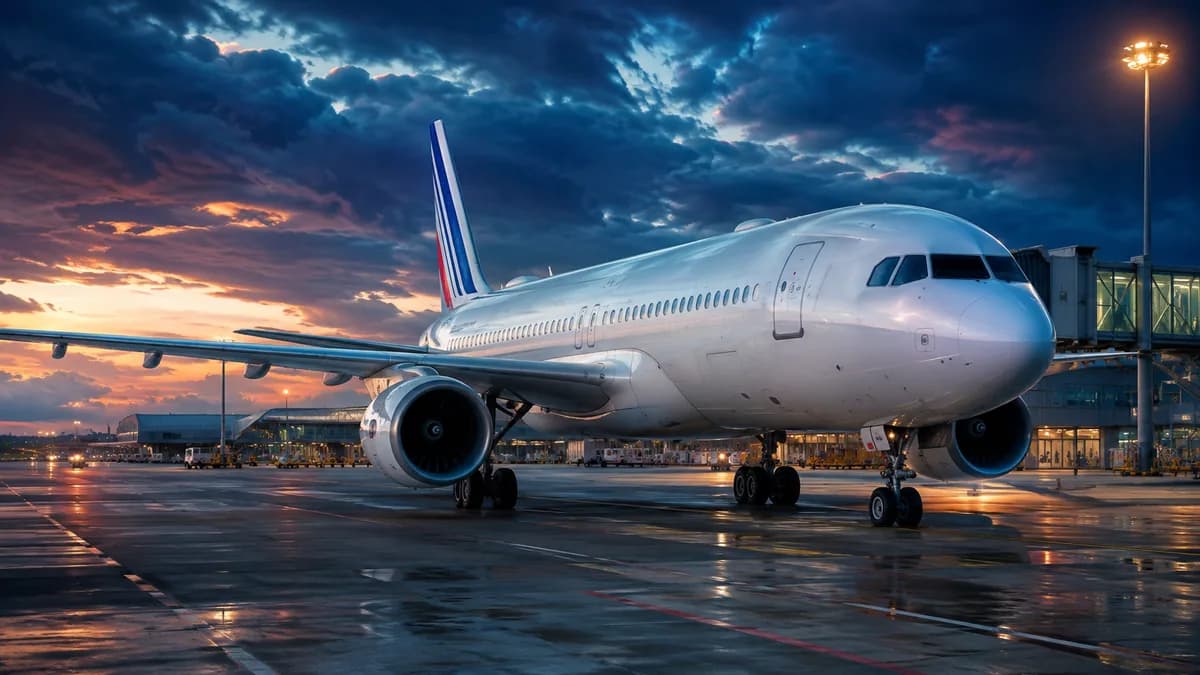 Air France plane on the tarmac in front of the terminal, illustrating the Air France tax refund process